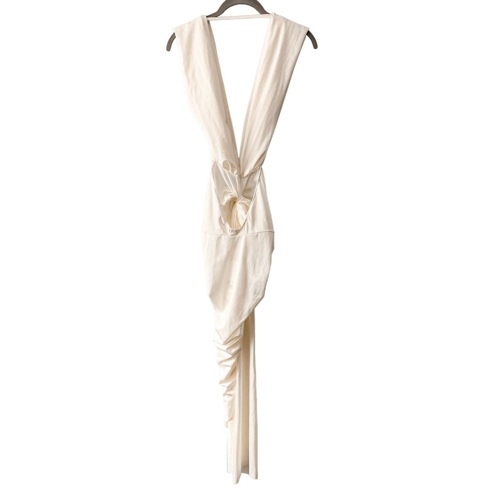 Baobab Mia Plunge V-Neck Gathered Midi Sheath Dress, NWT Ivory - Picture 9 of 16